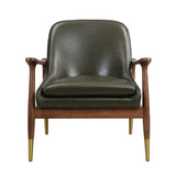Mid - Century Accent Chair With Cushioned Seat, Brass Tipped Legs