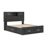 Stabotta - Queen Bookcase Bed With Storage Footboard And 2 Under Bed Storage Units - Black