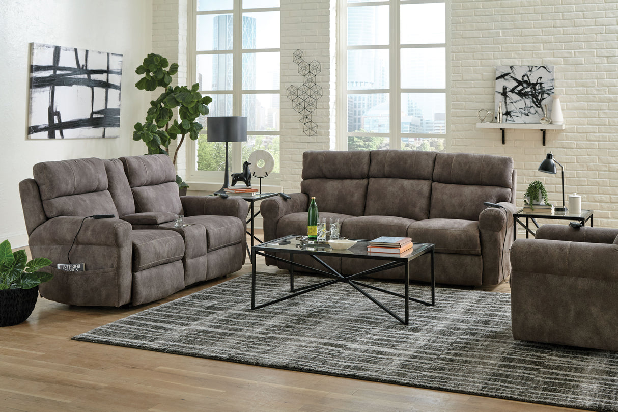 Tranquility - Power Headrest Power Lay Flat Reclining Cons Loveseat With CR3 Heat / Massage / Lumbar - Pewter