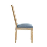 French Country Dining Chair With Rectangular Cane Backrest And Smooth Upholstered Seating