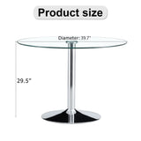 Modern Minimalist Circular Dining Table With Glass Top And Electroplated Metal Legs For Restaurants And Living Rooms - Silver / Transparent