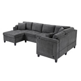 U Shaped Sectional Sofa, Corner Living Room Couch With Built In Cup Holders, Storage, USB Ports