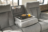 Mitchiner - Fog - REC Sofa w/Drop Down Table