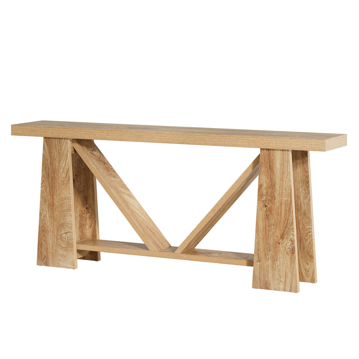 Slim 2 Tier Entryway Accent Extra Long Console Table For Living Room - Natural / Light Brown