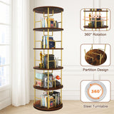 5 Tier 360 Rotating Bookshelf, Display Round Floor Standing Swivel Bookcase For Bedroom - Golden