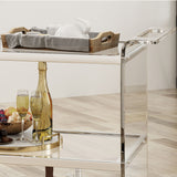 Elegant Acrylic Bar Cart With Tempered Glass Shelves And Rattan Metal Frame - Clear