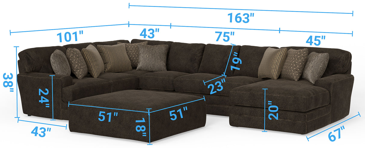 Mammoth - 3 Piece Sectional With Cocktail Ottoman (RSF Chaise) - Chocolate