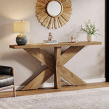 Long Console Table With Geometric Base - Oak