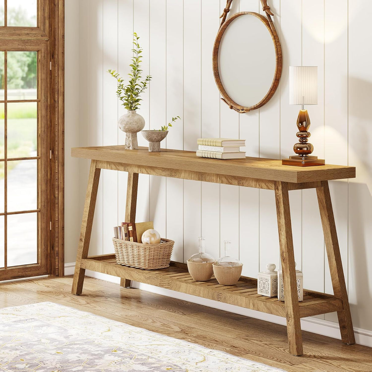 Extra Long Console Table With 2 Tier Open Storage