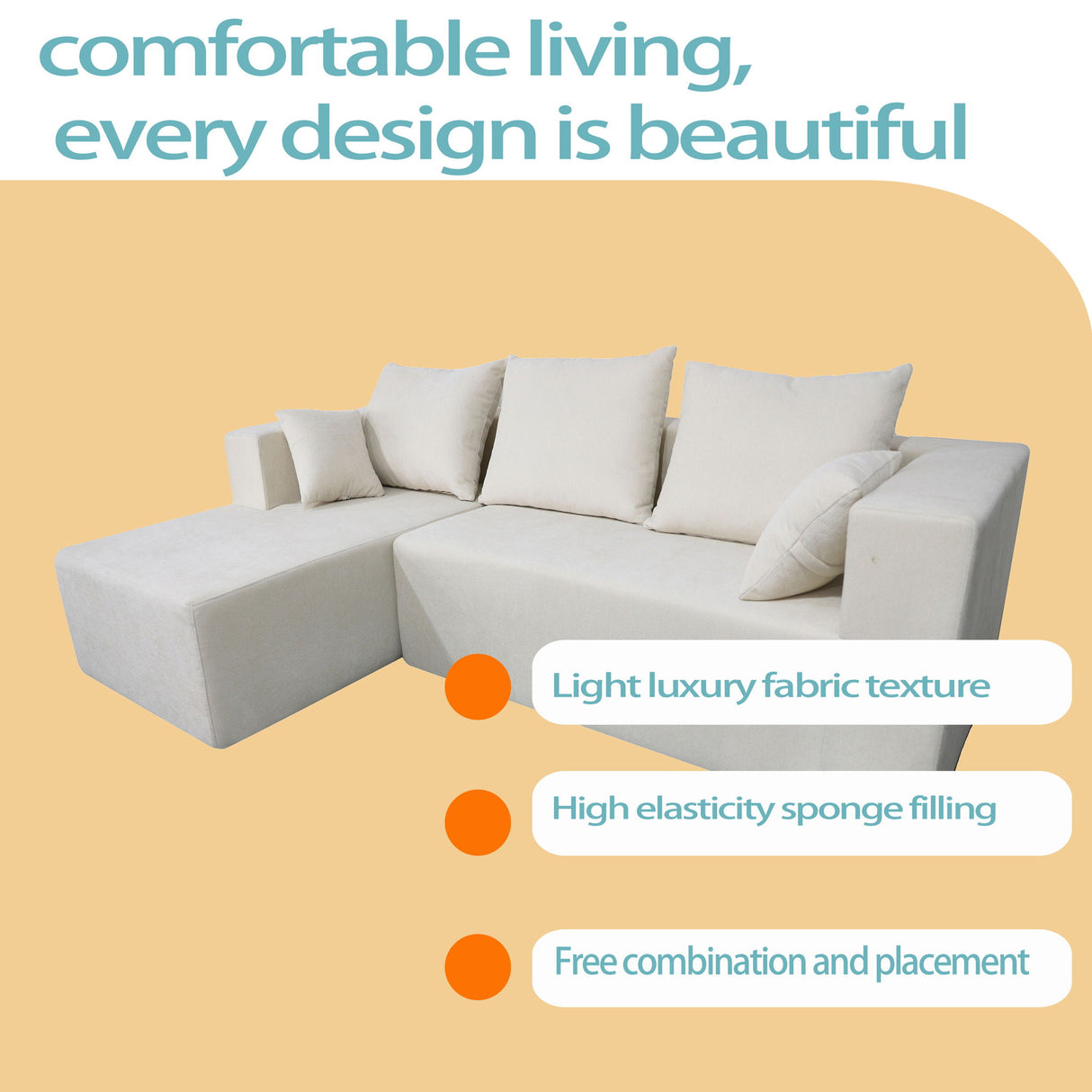 Modular Corner Sofa With Soft Linen Fabric