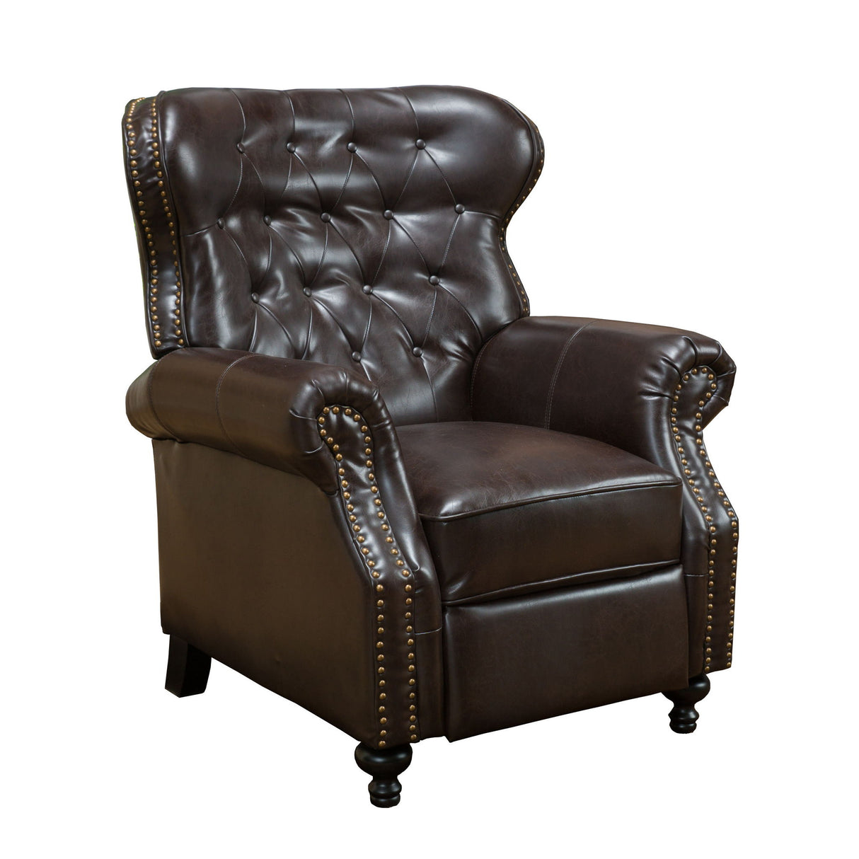 Contemporary Style Push Back Recliner With Button Tufted Stitching And Nailhead Trim