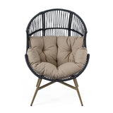 Cori - Outdoor Patio Egg Chair, With Cushion - Black / Khaki