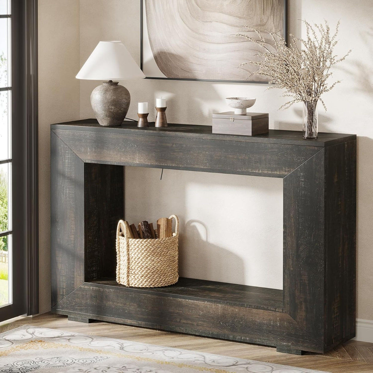 Narrow Entryway Storage Console Table With Open Shelf