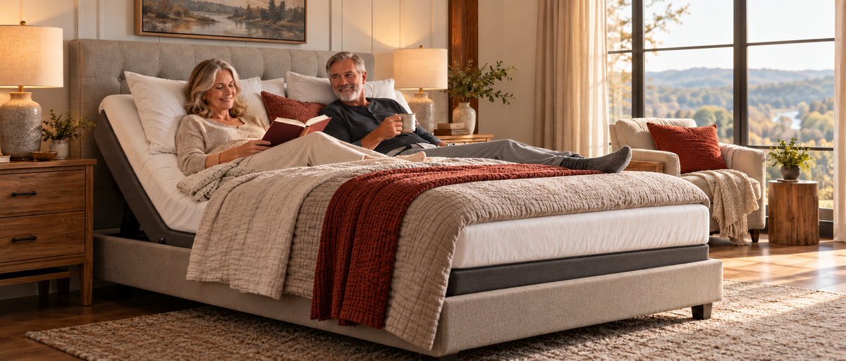 Couple relaxing on a power adjustable bed near Branson, Missouri