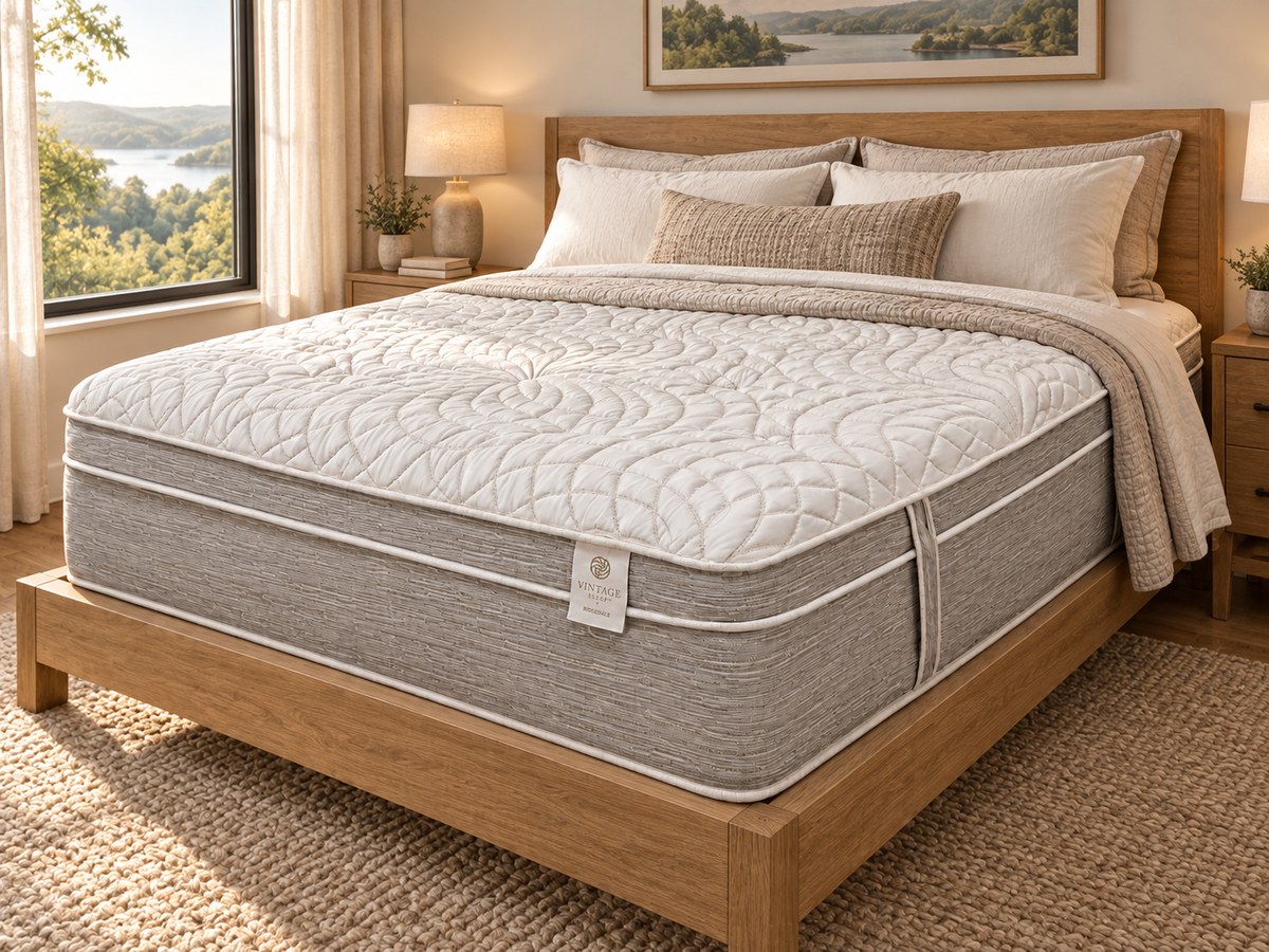 Vintage Sleep Ridgedale mattress in an Ozarks-inspired bedroom