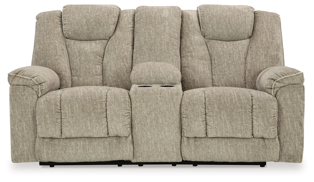 Hindmarsh - Stone - Power Reclining Loveseat With Console/ Adj Hdrst