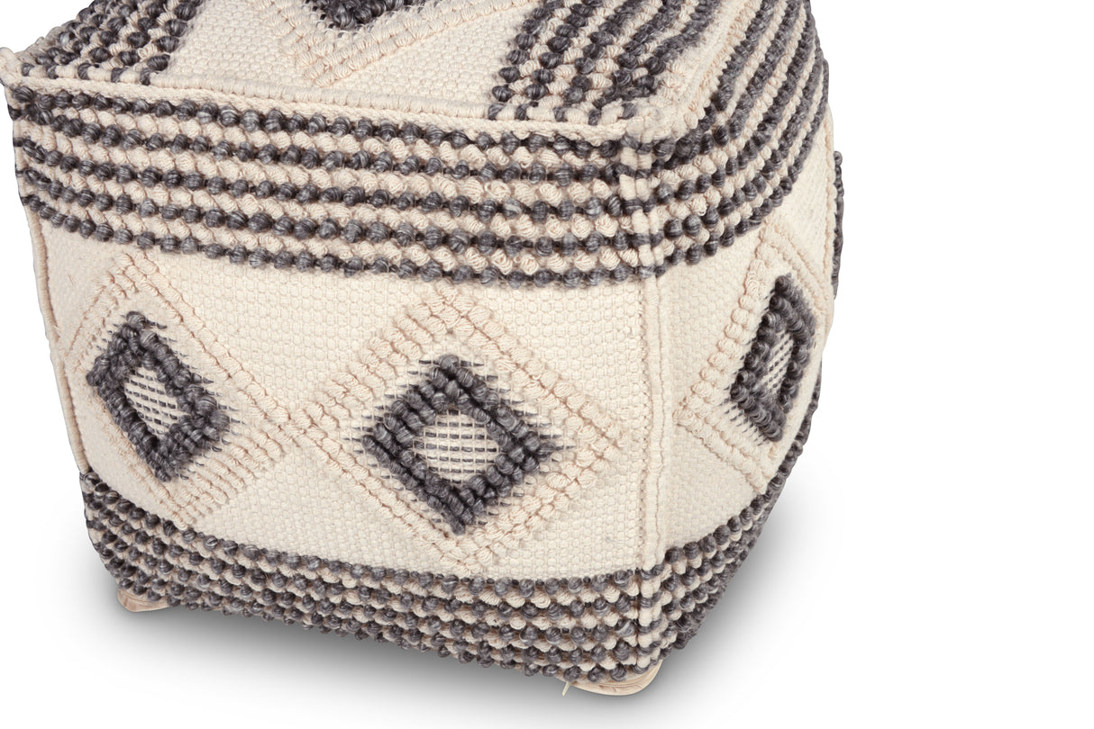 Dalia - Square Handwoven Woolen Pouf - Beige