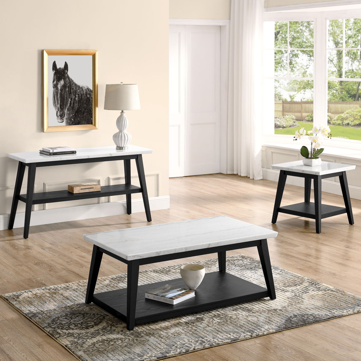 Vida - Marble Top Sofa Table - Black / White