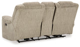 Hindmarsh - Stone - Power Reclining Loveseat With Console/ Adj Hdrst