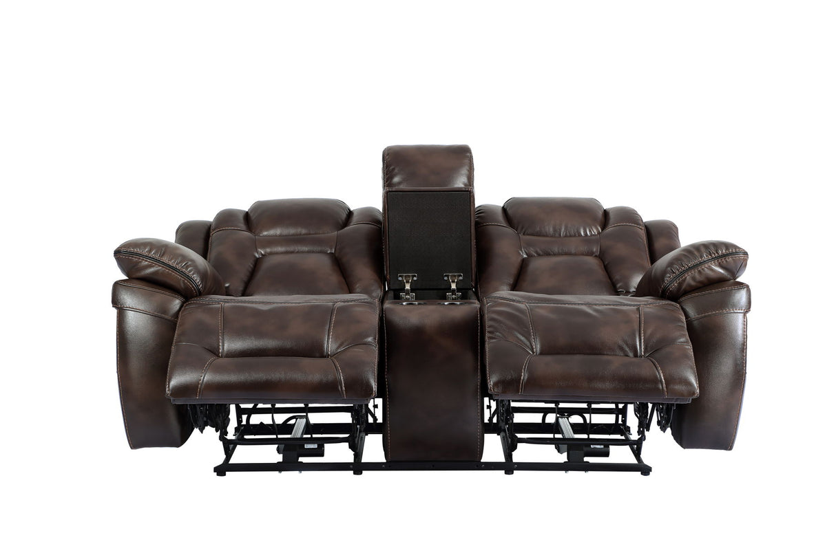 Oportuna - Dual Power Console Loveseat - Dark Brown