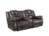 Oportuna - Dual Power Console Loveseat - Dark Brown