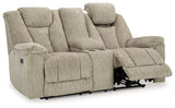 Hindmarsh - Stone - Power Reclining Loveseat With Console/ Adj Hdrst