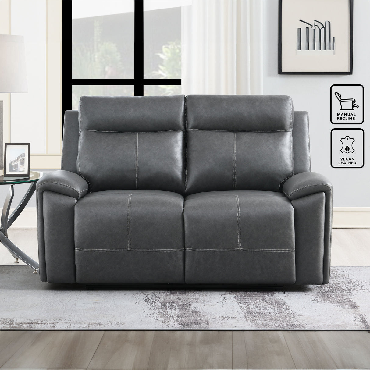 Gaston - Manual Reclining Loveseat - Gray