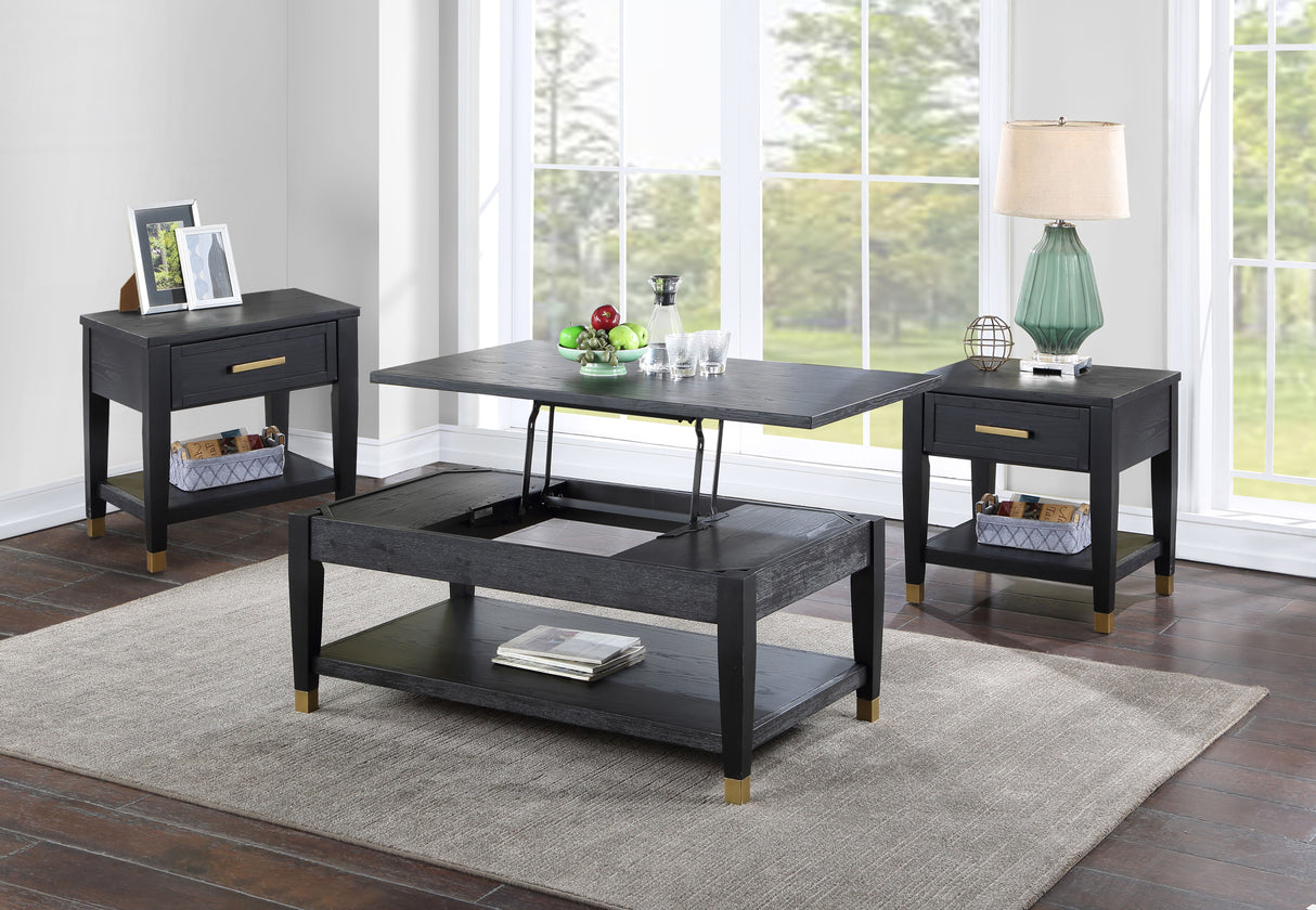 Yves - Cocktail & 2 End Table Set - Black